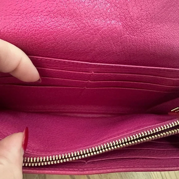 Miu Miu Magenta Leather Bi-Fold Wallet with Chain and COA - Picture 9 of 12